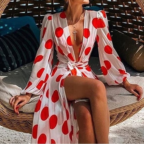 Bohemian Polka Dot Madness Swimsuit Coverup Beach Dress - Picture 4 of 4